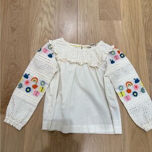 Mini Boden Cream Blouse with Colorful Embroidery